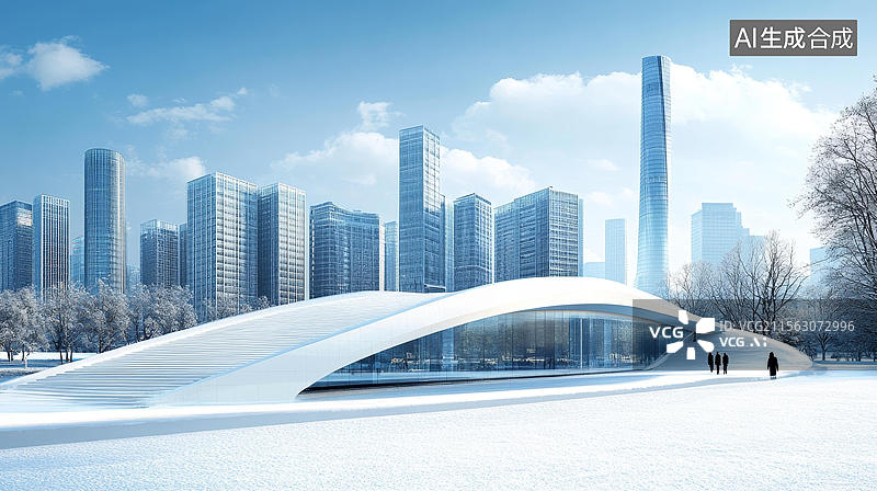 【AI数字艺术】雪景下的现代建筑图片素材