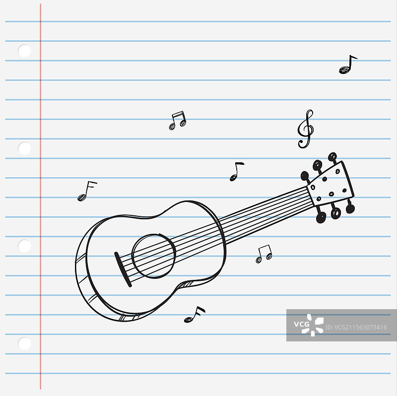 一把漂浮音符的吉他图片素材