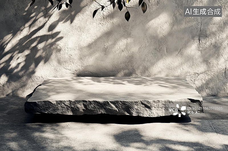 【AI数字艺术】户外灰色石板展示台背景图片素材