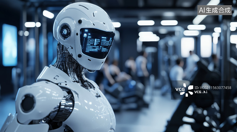 【AI数字艺术】机器人面部显示屏中呈现虚拟界面数据图片素材