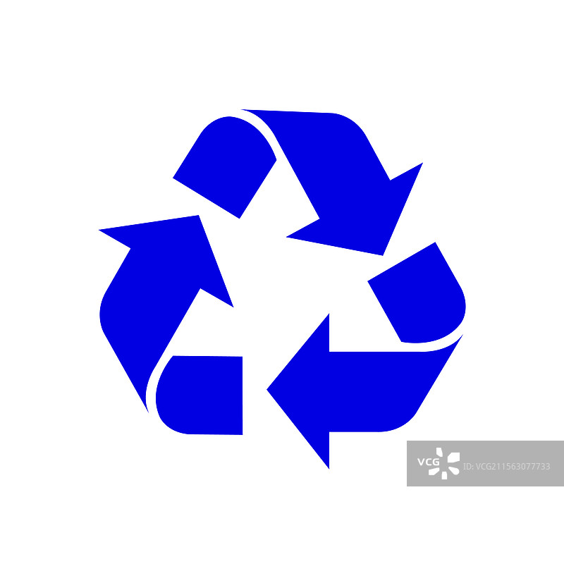 蓝色回收标志，孤立在白色背景上图片素材
