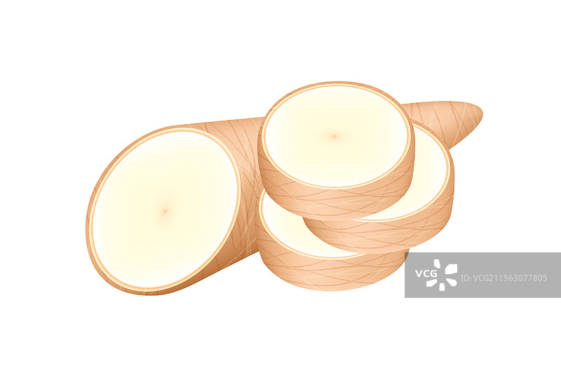 新鲜的生木薯在白色背景上孤立展示图片素材