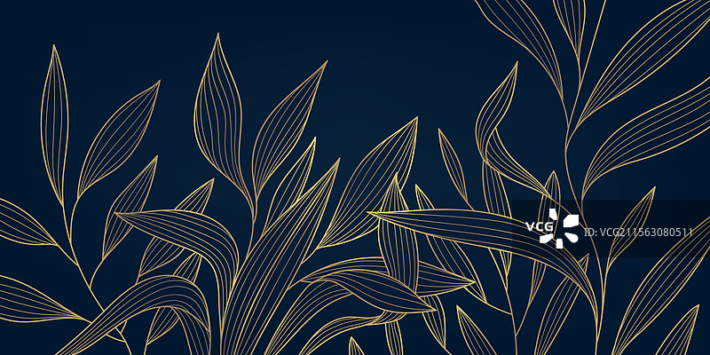 装饰艺术风格的叶子图案线条花卉奢华图片素材