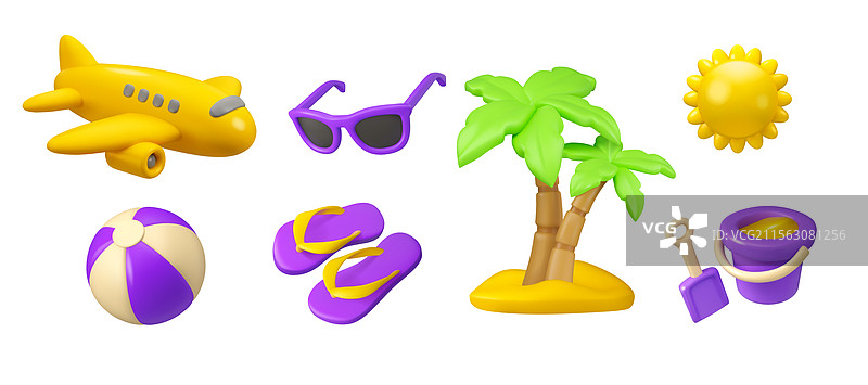 夏季假期3D图标集图片素材