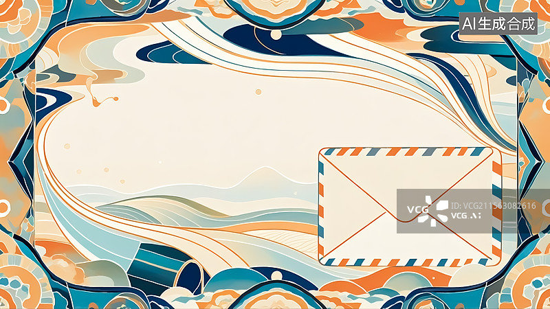 【AI数字艺术】信封国风山水插画图片素材