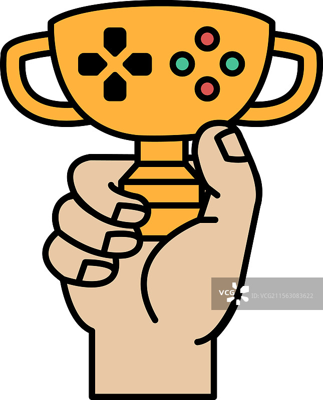 一只手握着一个奖杯，上面放着一个控制器图片素材