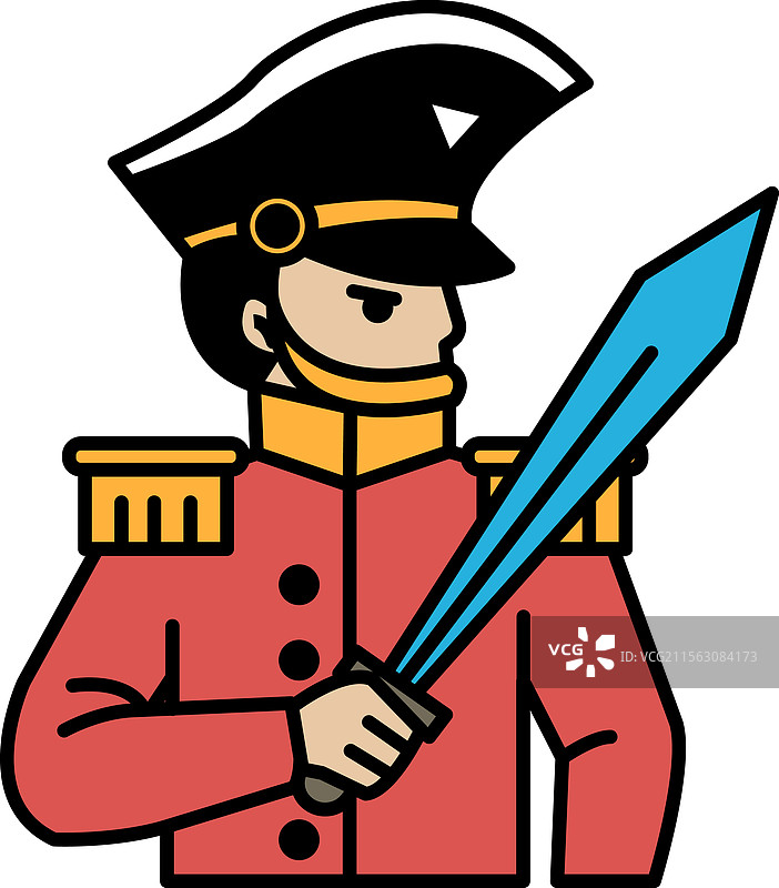 一名穿着红色制服的男子手持剑。图片素材