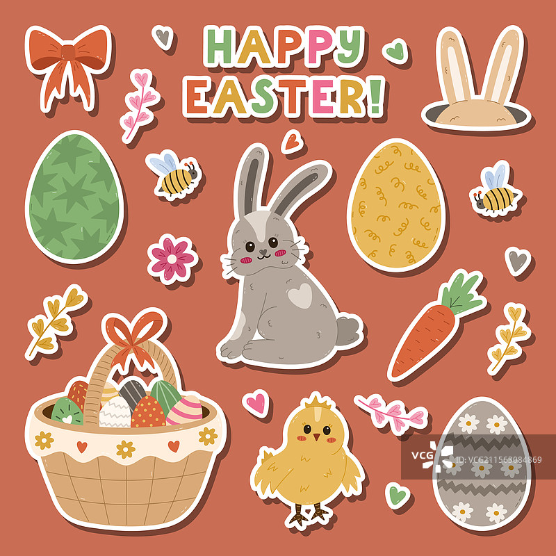 可爱的复活节彩蛋狩猎和春天时光图片素材