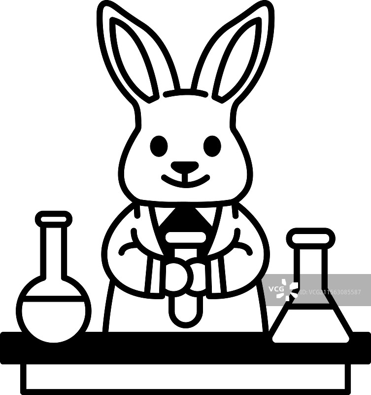 穿着实验室外套的兔子拿着试管图片素材