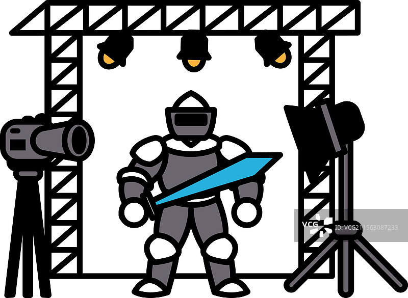 骑士站在相机前面，手中拿着一把剑图片素材