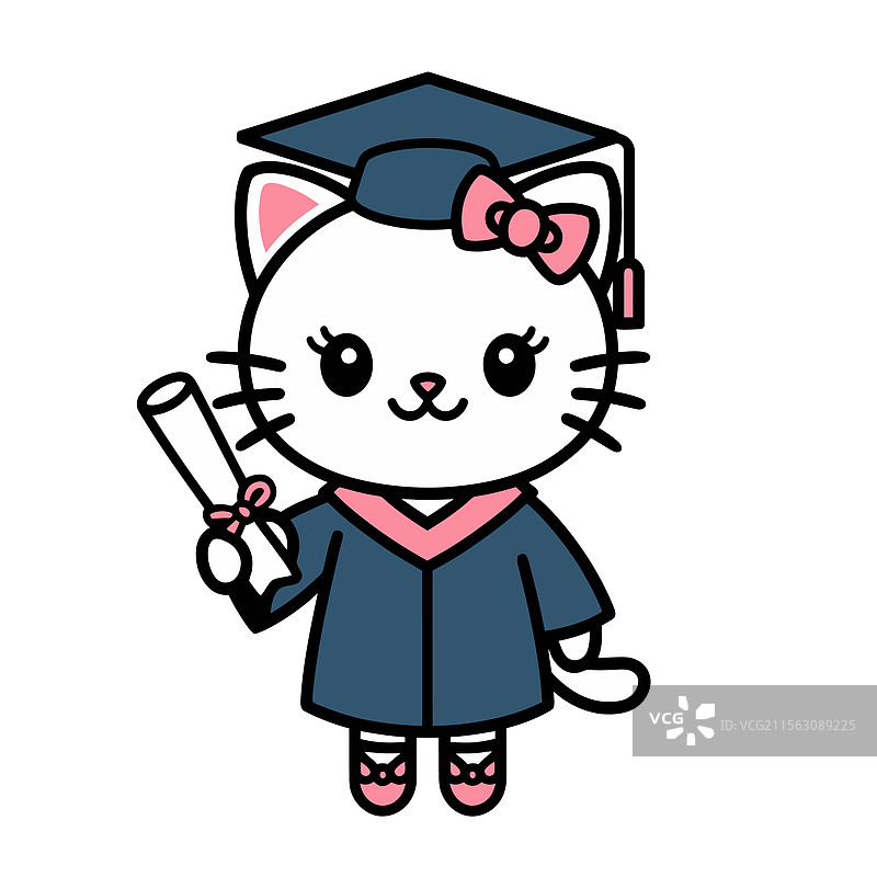 可爱的毕业猫穿着学士帽和学位袍图片素材