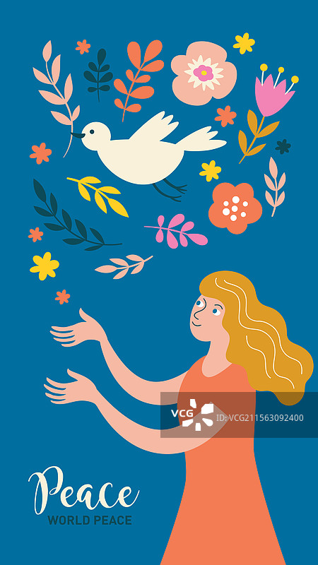 世界和平海报，和平鸽与女孩图片素材
