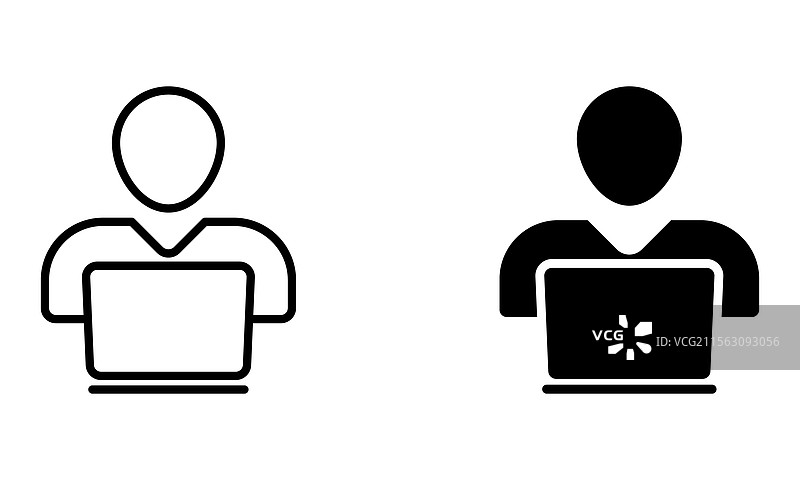 一个人在笔记本电脑前工作的图标图片素材