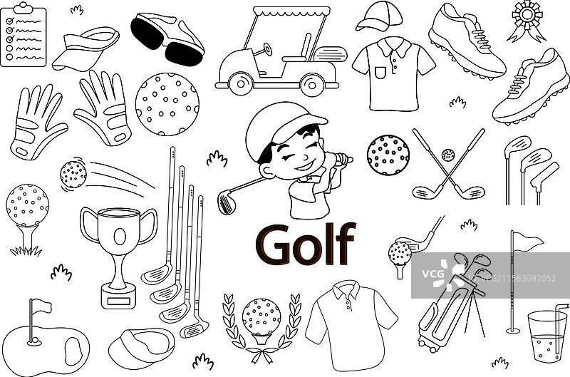 高尔夫涂鸦元素剪贴画套件图片素材