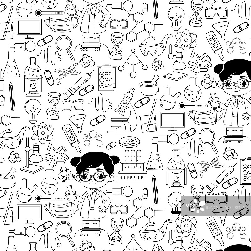 科学家涂鸦手绘无缝图案图片素材