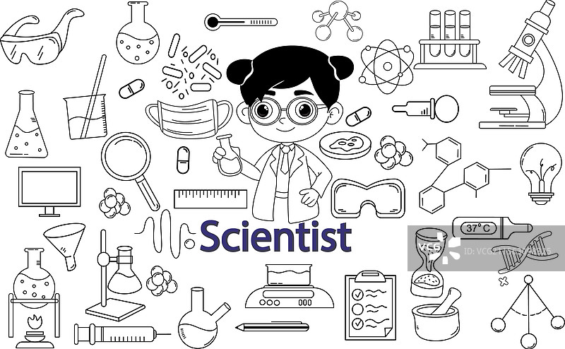 科学家科学涂鸦手绘元素图片素材