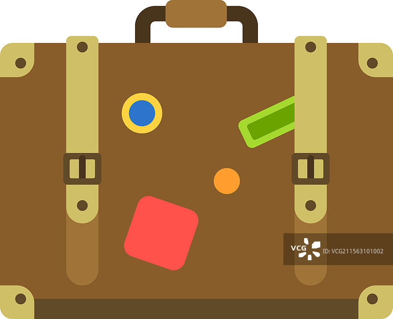 装饰着五彩缤纷贴纸的棕色行李箱图片素材