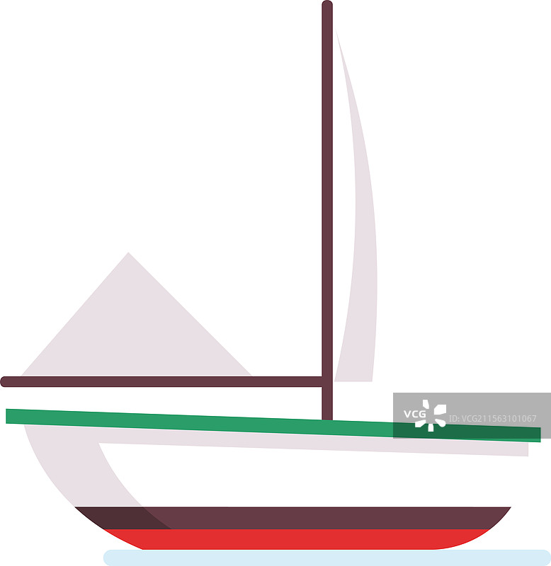 小型白绿帆船正在升起帆。图片素材