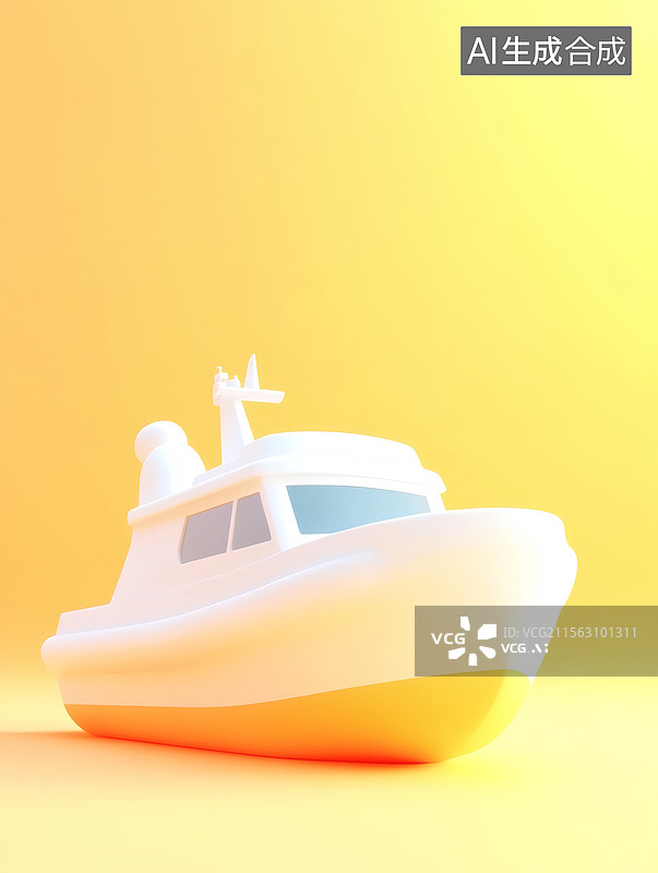 【AI数字艺术】黄色背景上的白色玩具船图片素材