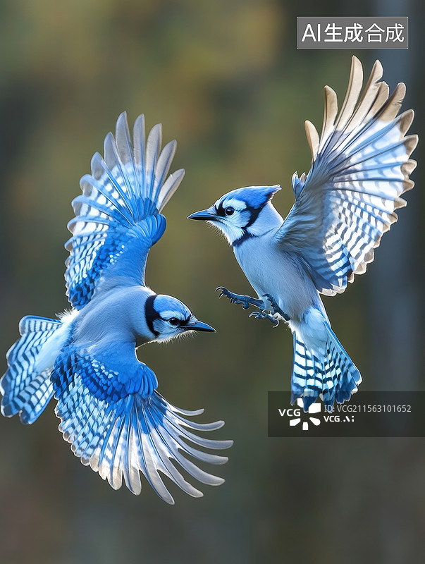 【AI数字艺术】飞翔的蓝鸟在空中相遇图片素材
