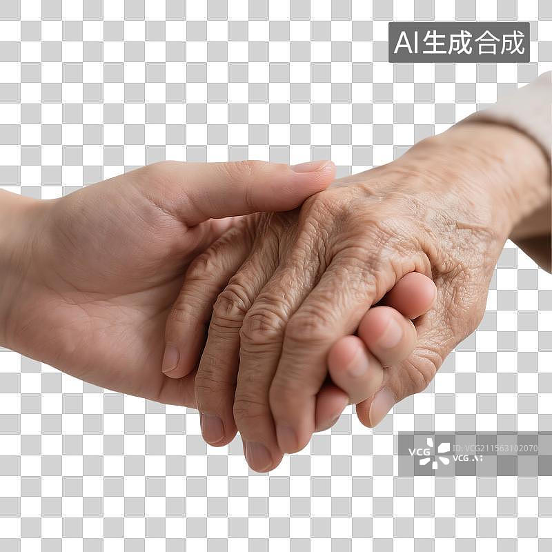 【AI数字艺术】年轻之手握住年老之手大特写图片素材