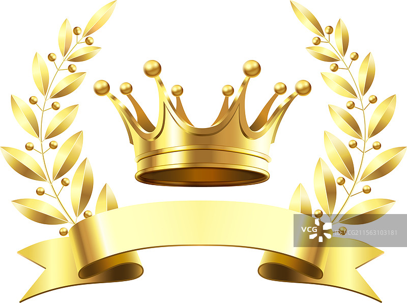 金色王冠配月桂花环和丝带图片素材