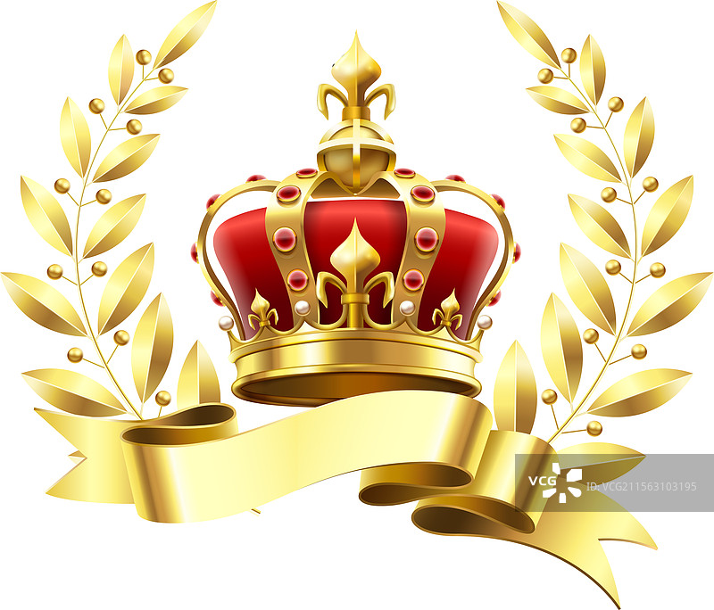 奢华的金色皇家皇冠，装饰着丰富的红色图片素材