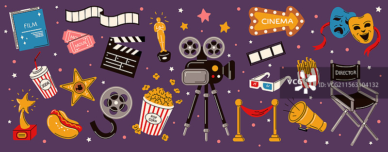色彩缤纷的电影和电影产业图标图片素材