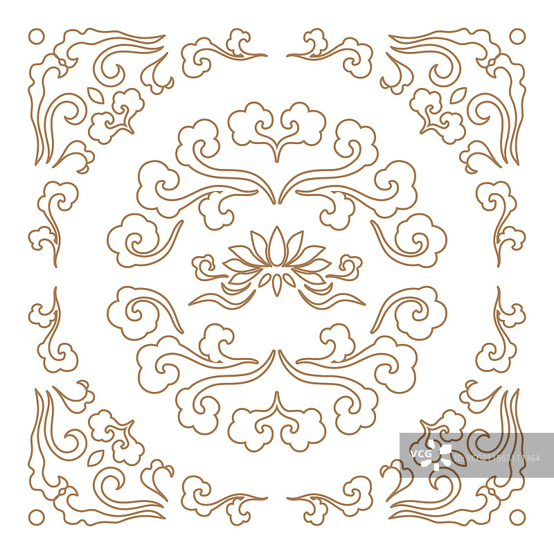 中式祥云莲花纹线稿素材图片素材