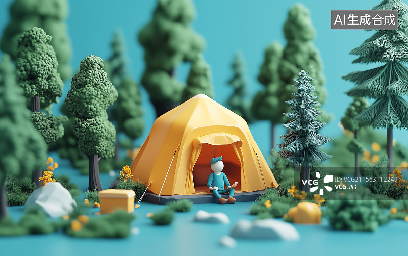 【AI数字艺术】户外露营3D卡通模型图片素材