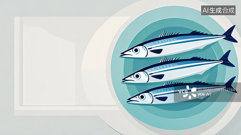 【AI数字艺术】扁平风秋刀鱼插画图片素材