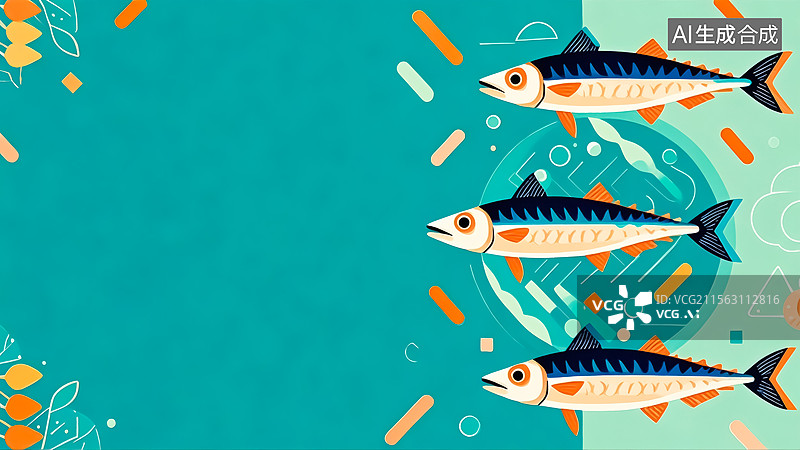 【AI数字艺术】扁平风秋刀鱼插画图片素材