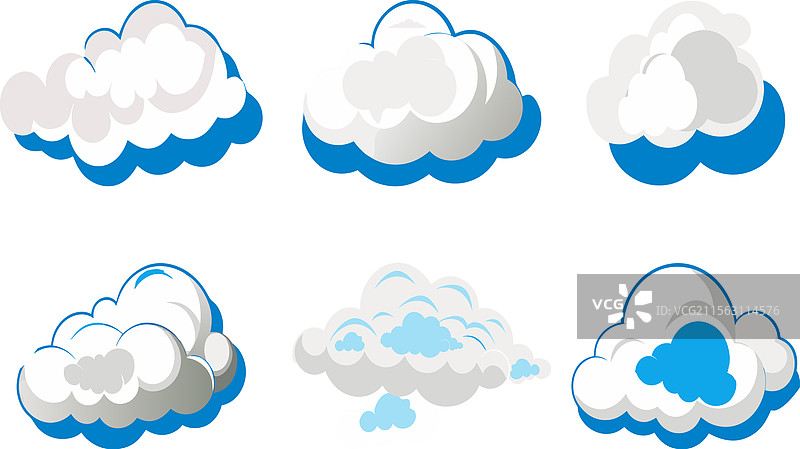 一组可爱的卡通白云图标设计图片素材