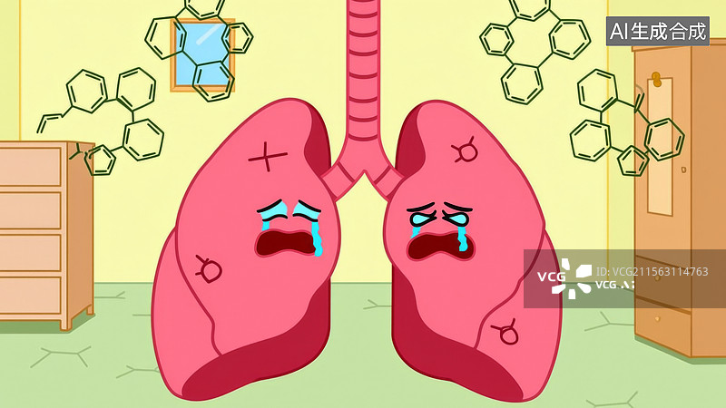【AI数字艺术】吸烟与空气污染对肺的危害卡通画图片素材