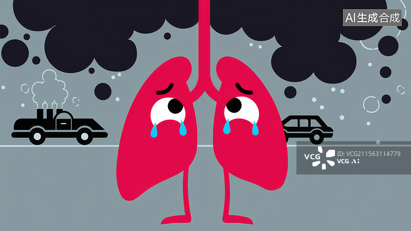 【AI数字艺术】吸烟与空气污染对肺的危害卡通画图片素材
