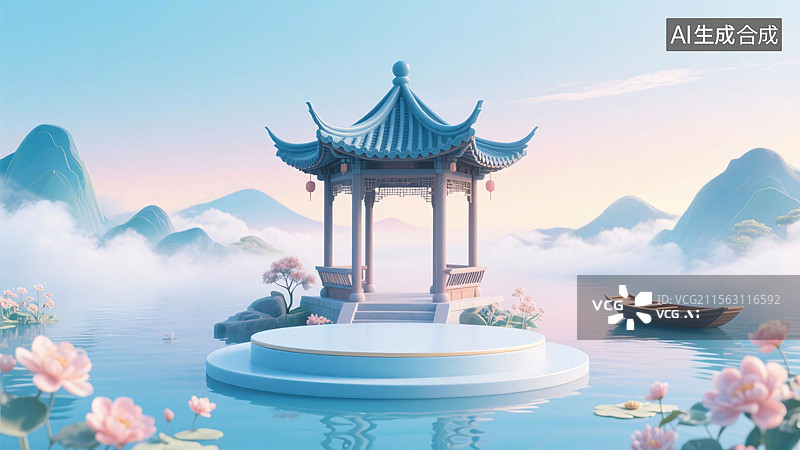 【AI数字艺术】云间雅亭展台图片素材