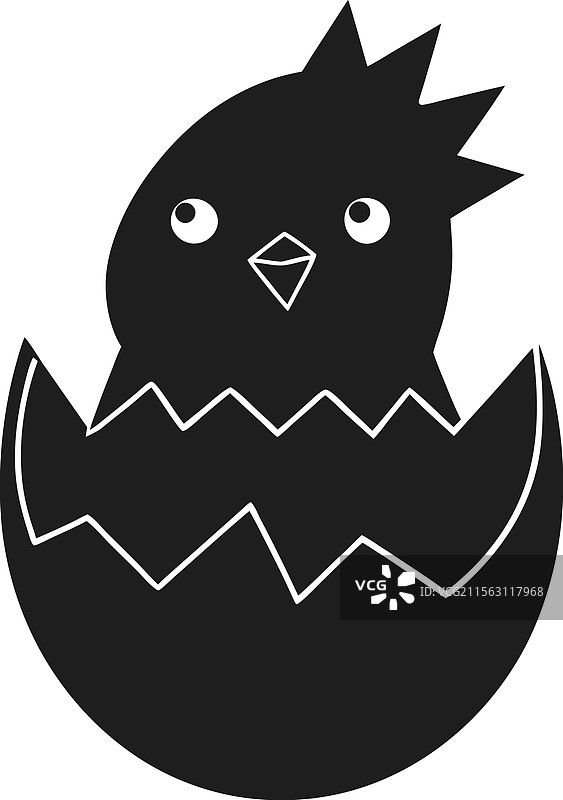 可爱的复活节小鸡从蛋壳中孵化的剪影图片素材