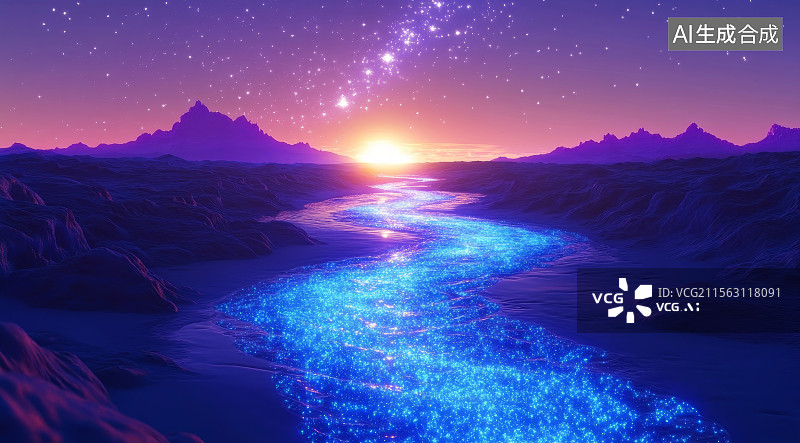 【AI数字艺术】梦幻蓝眼泪荧光海浪海滨夜景图片素材