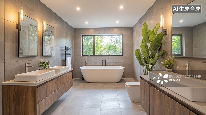 【AI数字艺术】现代简约风格浴室室内场景图片素材