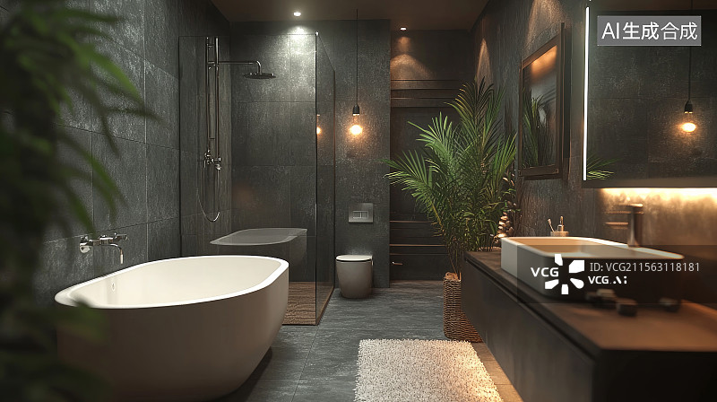 【AI数字艺术】现代简约风格浴室室内场景图片素材