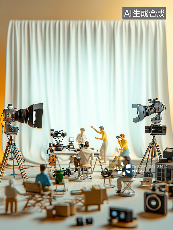 【AI数字艺术】摄影师在工作室拍摄视频微缩场景图片素材