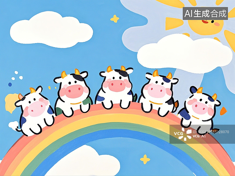 【AI数字艺术】极简主义可爱牛简笔画图片素材