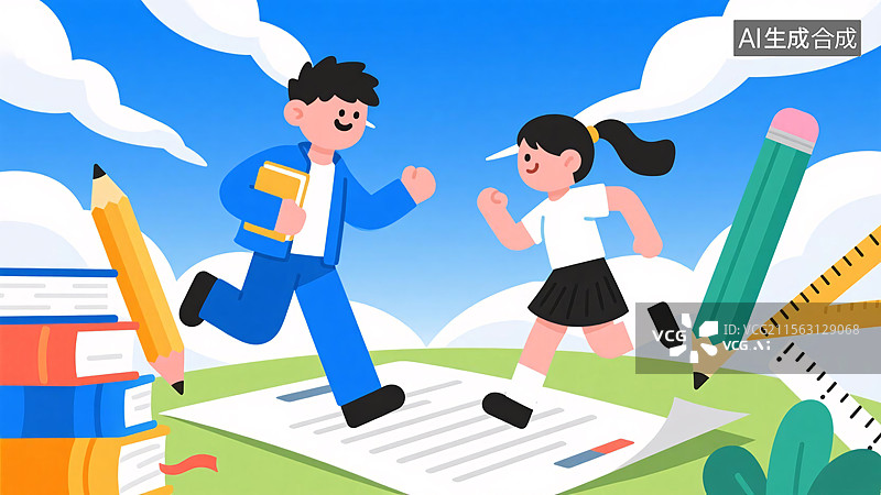 【AI数字艺术】卡通学生插画图片素材