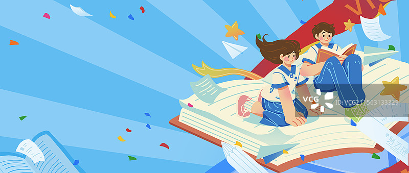 高考加油金榜题名男生女生课本上梦想奋斗胜利欢呼庆祝新媒体横版插画图片素材