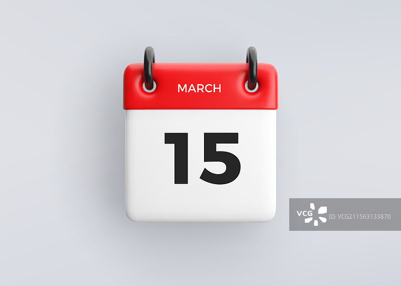 灰色背景上的3D日历图标，日期为3月15日图片素材