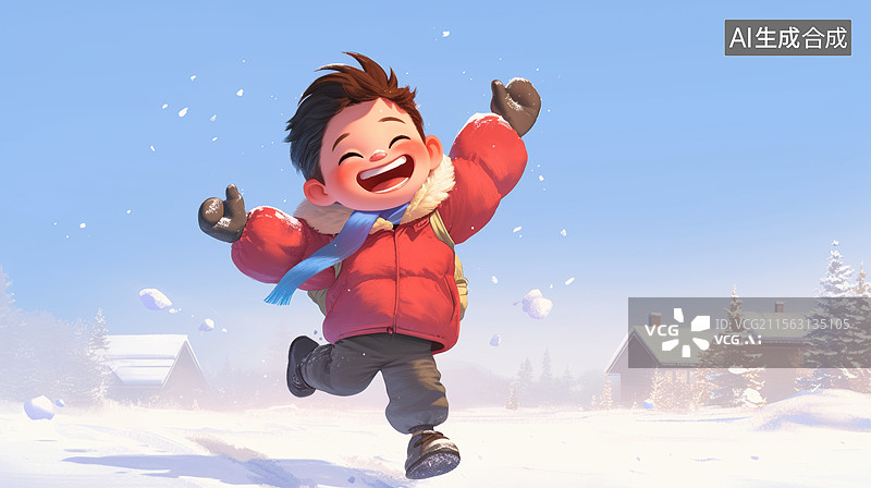 【AI数字艺术】冬天穿着厚衣服的3D男孩子图片素材