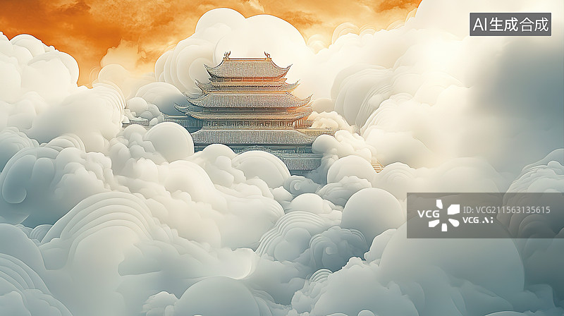 【AI数字艺术】云中天宫，西游记天宫、天庭图片素材