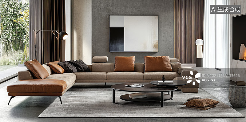 【AI数字艺术】现代简约风格客厅图片素材