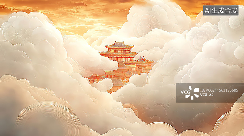 【AI数字艺术】云中天宫，西游记天宫、天庭图片素材