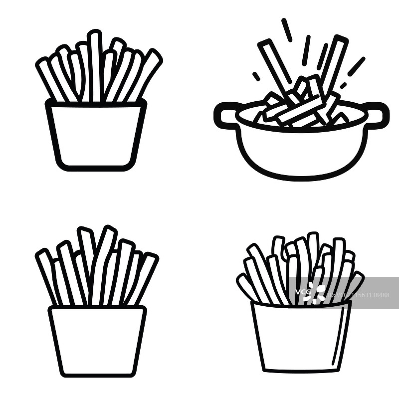 一组薯条图标在白色背景上图片素材